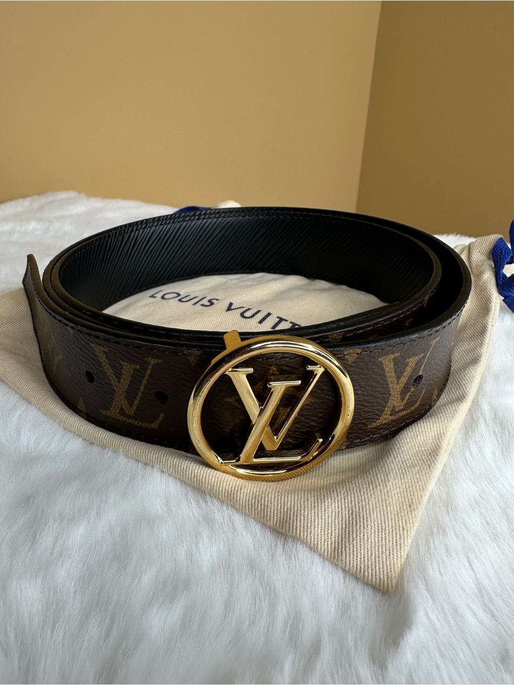 Louis Vuitton Leather Canvas Circle 35mm Reversible Belt for Women Size 95/38